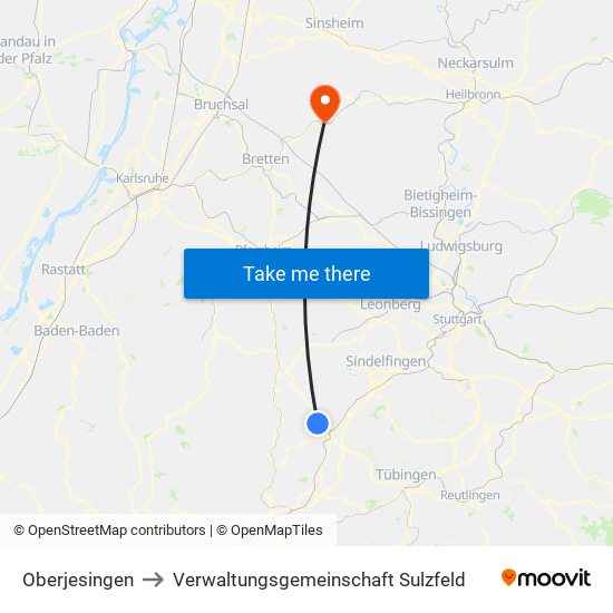 Oberjesingen to Verwaltungsgemeinschaft Sulzfeld map