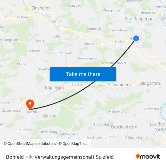 Bonfeld to Verwaltungsgemeinschaft Sulzfeld map