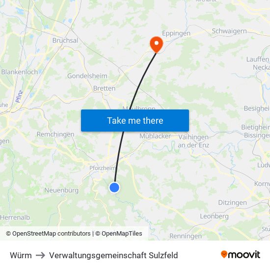 Würm to Verwaltungsgemeinschaft Sulzfeld map
