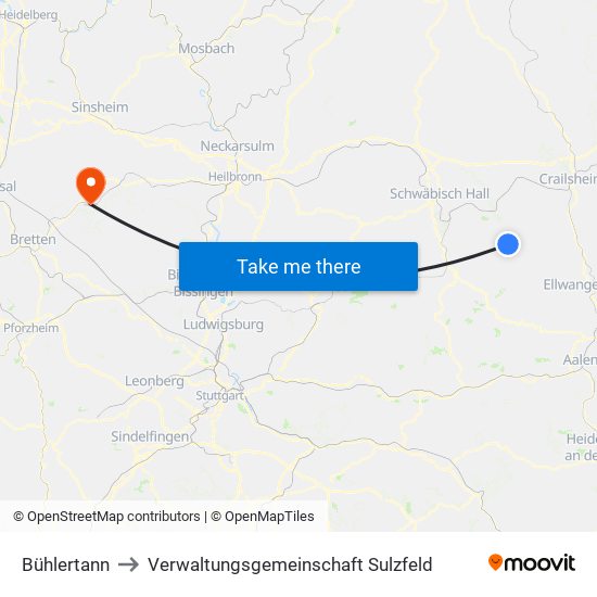 Bühlertann to Verwaltungsgemeinschaft Sulzfeld map