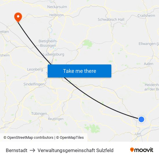 Bernstadt to Verwaltungsgemeinschaft Sulzfeld map