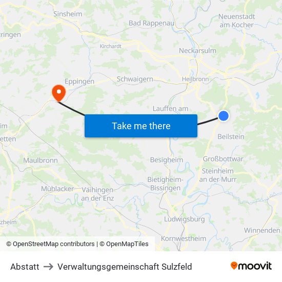 Abstatt to Verwaltungsgemeinschaft Sulzfeld map