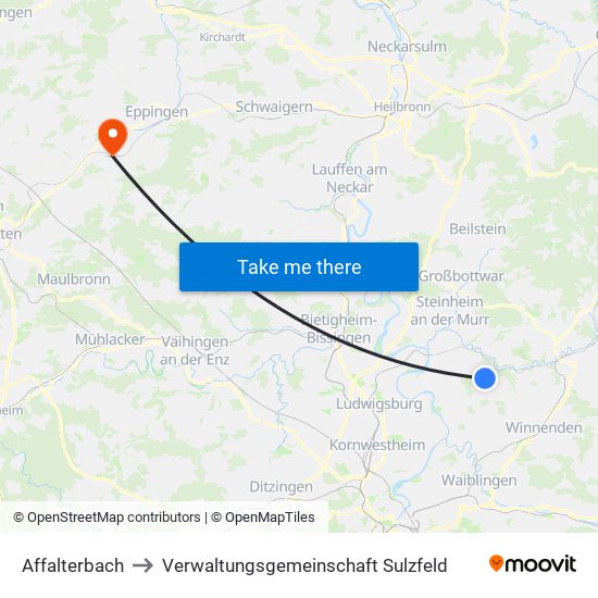 Affalterbach to Verwaltungsgemeinschaft Sulzfeld map
