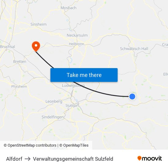 Alfdorf to Verwaltungsgemeinschaft Sulzfeld map