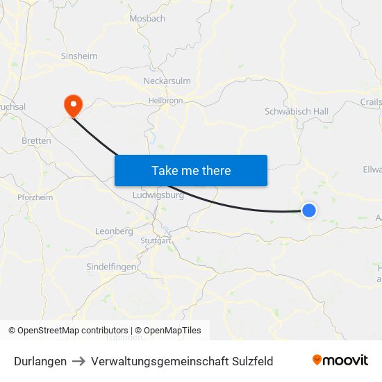 Durlangen to Verwaltungsgemeinschaft Sulzfeld map