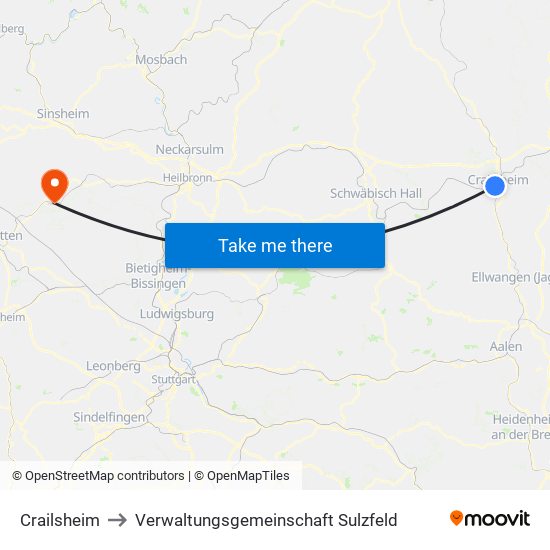 Crailsheim to Verwaltungsgemeinschaft Sulzfeld map