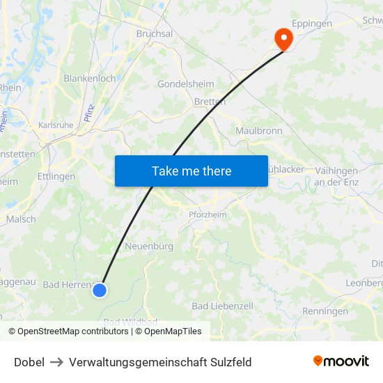 Dobel to Verwaltungsgemeinschaft Sulzfeld map