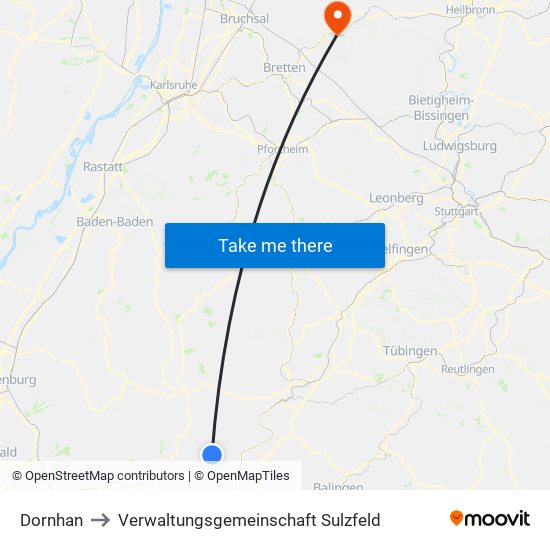 Dornhan to Verwaltungsgemeinschaft Sulzfeld map