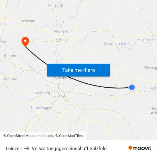 Leinzell to Verwaltungsgemeinschaft Sulzfeld map