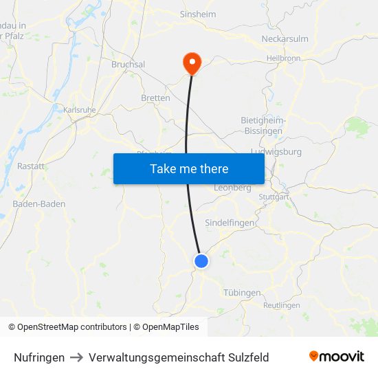 Nufringen to Verwaltungsgemeinschaft Sulzfeld map