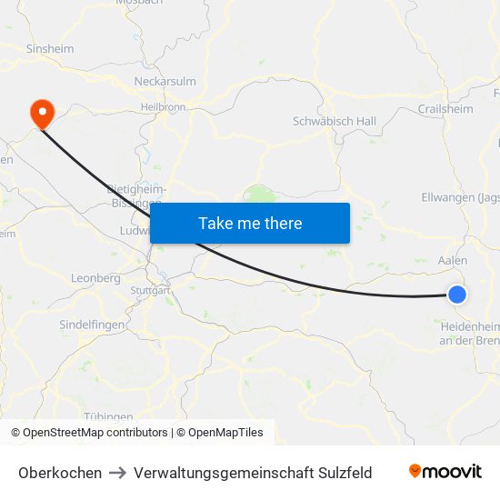 Oberkochen to Verwaltungsgemeinschaft Sulzfeld map