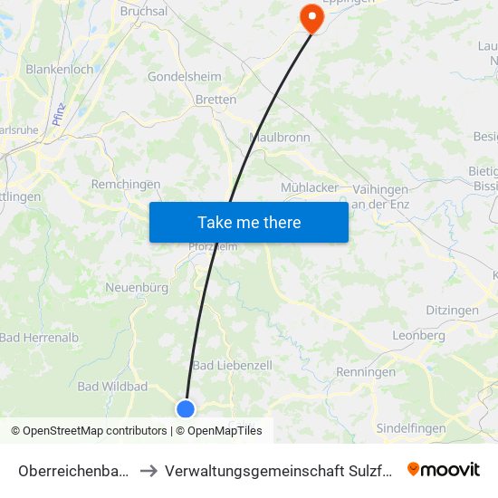 Oberreichenbach to Verwaltungsgemeinschaft Sulzfeld map