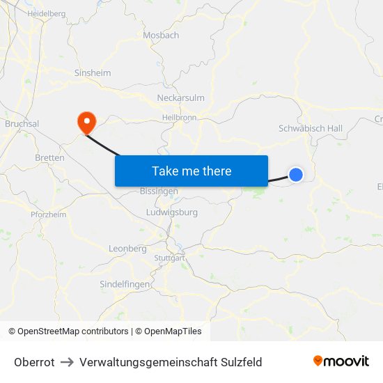 Oberrot to Verwaltungsgemeinschaft Sulzfeld map
