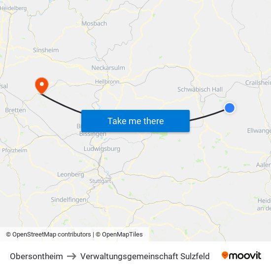 Obersontheim to Verwaltungsgemeinschaft Sulzfeld map