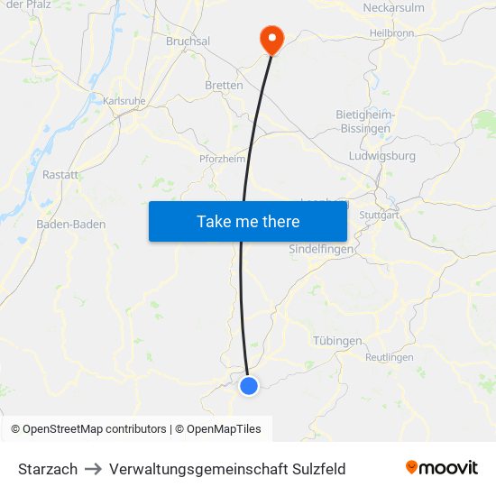 Starzach to Verwaltungsgemeinschaft Sulzfeld map