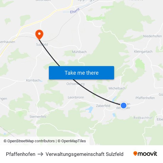 Pfaffenhofen to Verwaltungsgemeinschaft Sulzfeld map