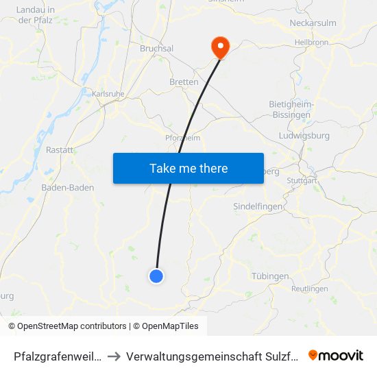 Pfalzgrafenweiler to Verwaltungsgemeinschaft Sulzfeld map