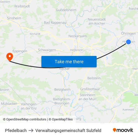 Pfedelbach to Verwaltungsgemeinschaft Sulzfeld map