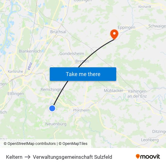 Keltern to Verwaltungsgemeinschaft Sulzfeld map