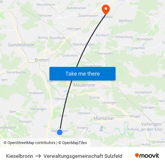 Kieselbronn to Verwaltungsgemeinschaft Sulzfeld map