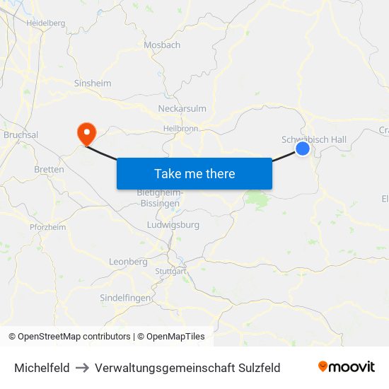 Michelfeld to Verwaltungsgemeinschaft Sulzfeld map