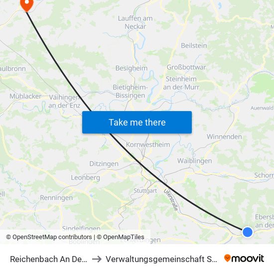 Reichenbach An Der Fils to Verwaltungsgemeinschaft Sulzfeld map