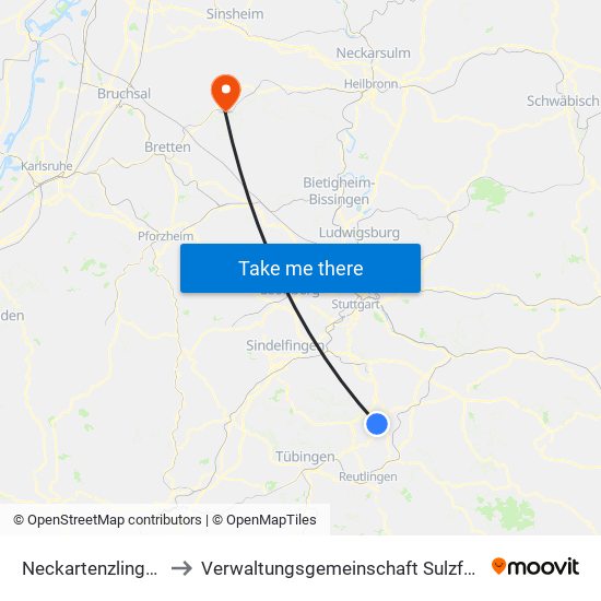 Neckartenzlingen to Verwaltungsgemeinschaft Sulzfeld map