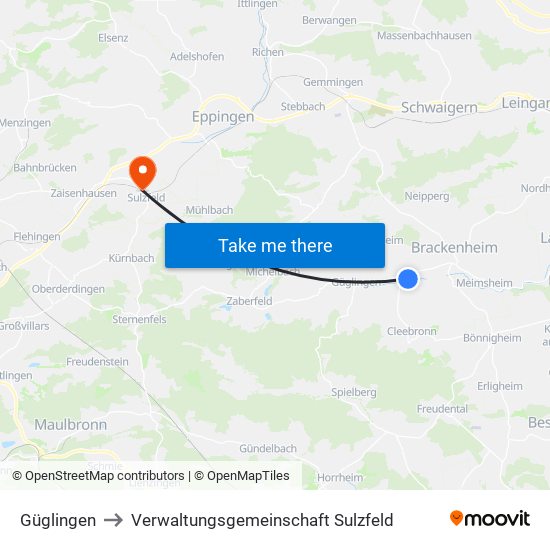 Güglingen to Verwaltungsgemeinschaft Sulzfeld map