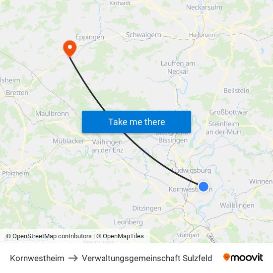 Kornwestheim to Verwaltungsgemeinschaft Sulzfeld map