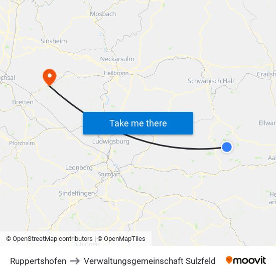 Ruppertshofen to Verwaltungsgemeinschaft Sulzfeld map