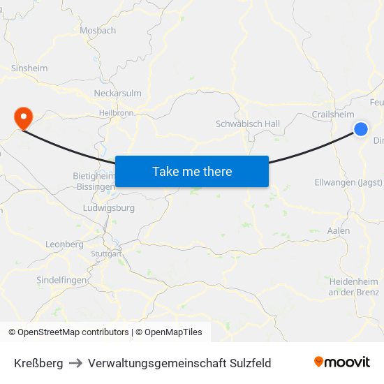 Kreßberg to Verwaltungsgemeinschaft Sulzfeld map