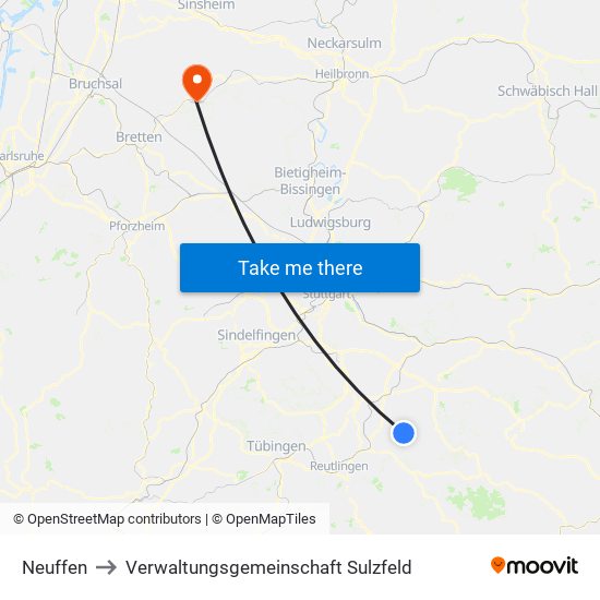 Neuffen to Verwaltungsgemeinschaft Sulzfeld map