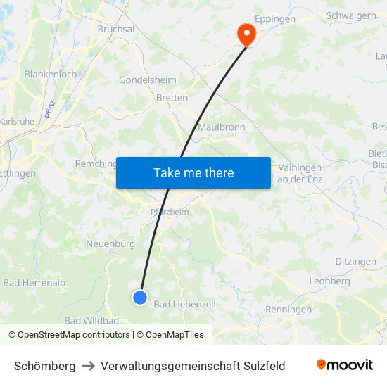 Schömberg to Verwaltungsgemeinschaft Sulzfeld map