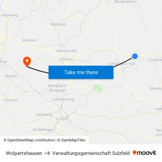 Wolpertshausen to Verwaltungsgemeinschaft Sulzfeld map