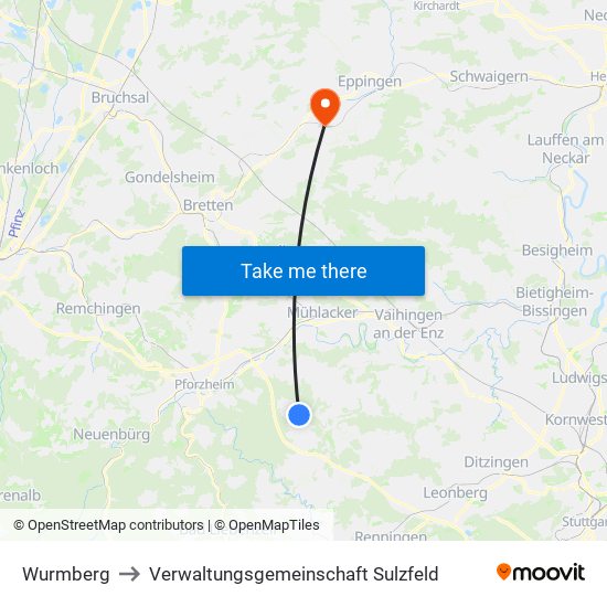 Wurmberg to Verwaltungsgemeinschaft Sulzfeld map