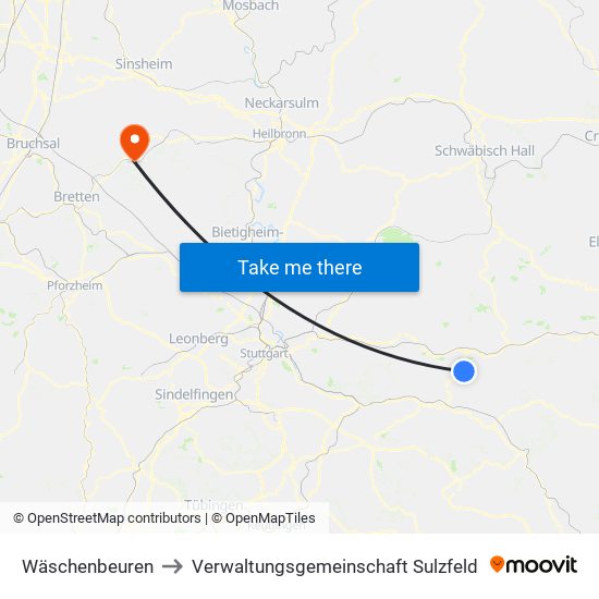 Wäschenbeuren to Verwaltungsgemeinschaft Sulzfeld map