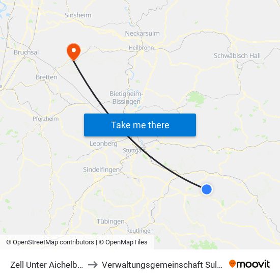 Zell Unter Aichelberg to Verwaltungsgemeinschaft Sulzfeld map