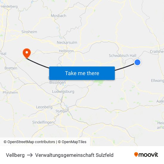 Vellberg to Verwaltungsgemeinschaft Sulzfeld map