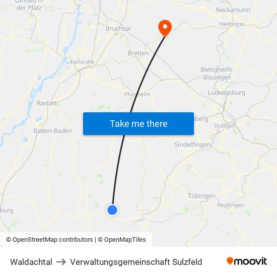 Waldachtal to Verwaltungsgemeinschaft Sulzfeld map