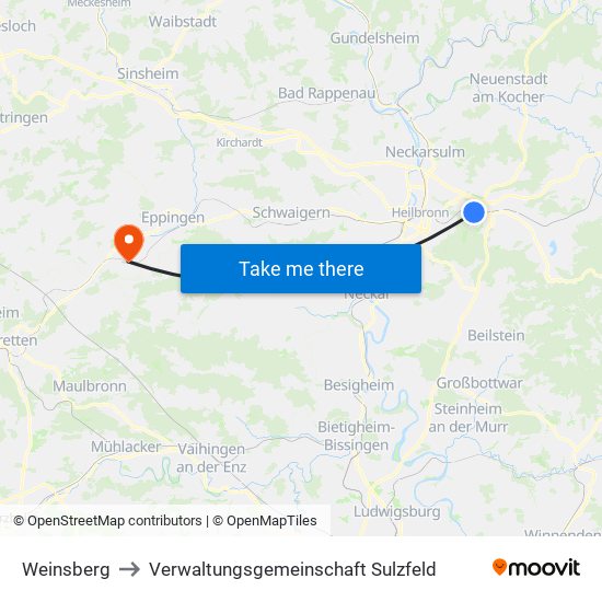 Weinsberg to Verwaltungsgemeinschaft Sulzfeld map