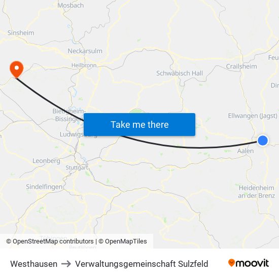 Westhausen to Verwaltungsgemeinschaft Sulzfeld map