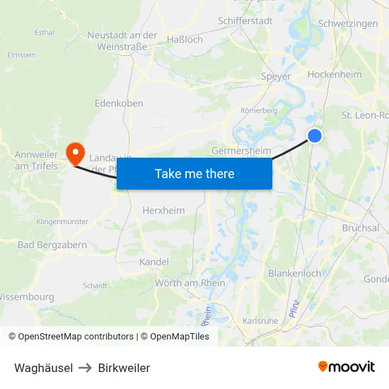 Waghäusel to Birkweiler map