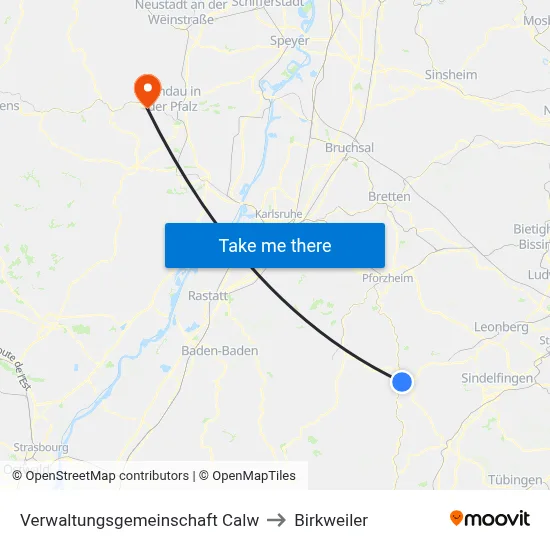 Verwaltungsgemeinschaft Calw to Birkweiler map