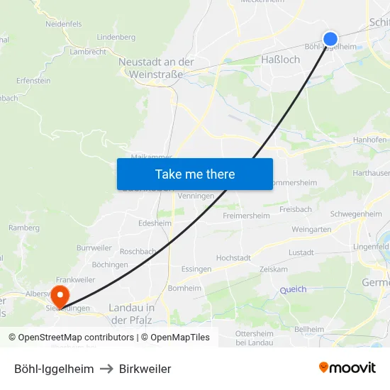 Böhl-Iggelheim to Birkweiler map
