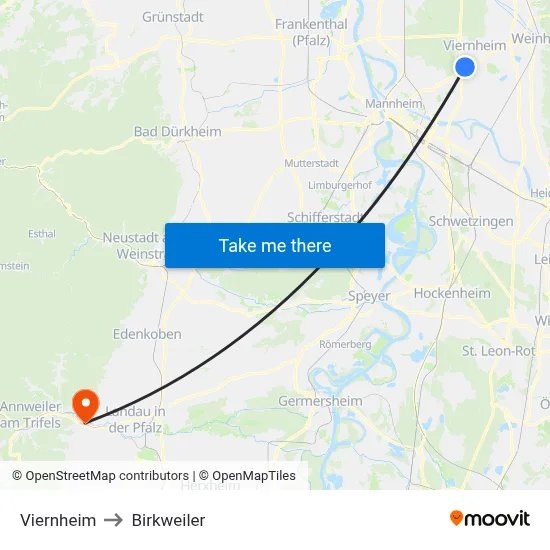 Viernheim to Birkweiler map
