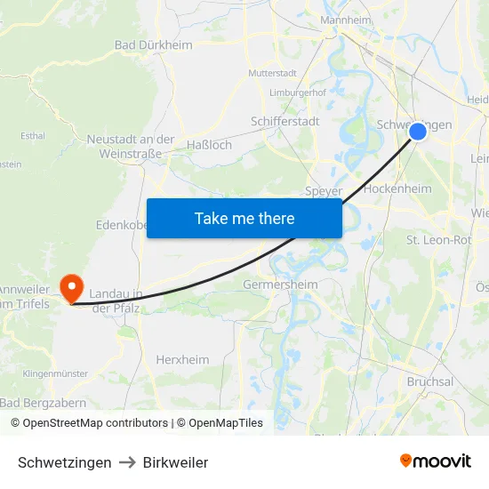 Schwetzingen to Birkweiler map