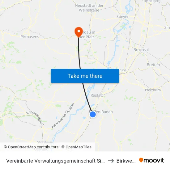 Vereinbarte Verwaltungsgemeinschaft Sinzheim to Birkweiler map