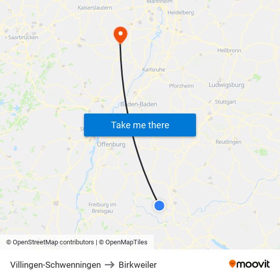 Villingen-Schwenningen to Birkweiler map