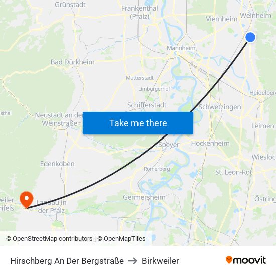 Hirschberg An Der Bergstraße to Birkweiler map