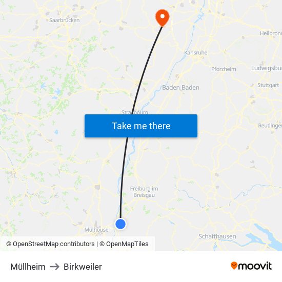 Müllheim to Birkweiler map